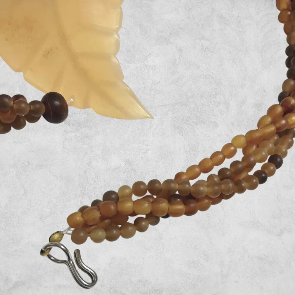 Vintage Baltic Amber Statement Necklace Brown Beige Leaf Pendant Twist Beaded